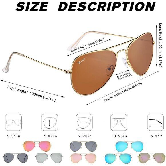 Polarized Aviator Sunglasses Metal Frame Unisex UV400 Protection 58MM main image 4